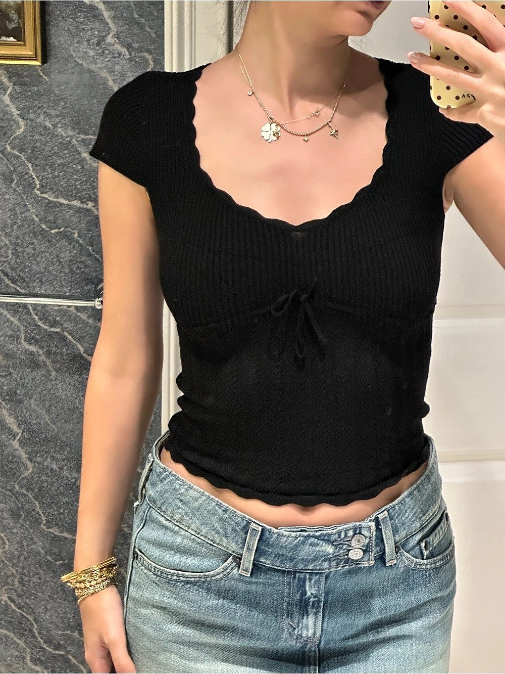 Aritzia Parcel Top Black Ribbed Short Sleeve Top Size Small